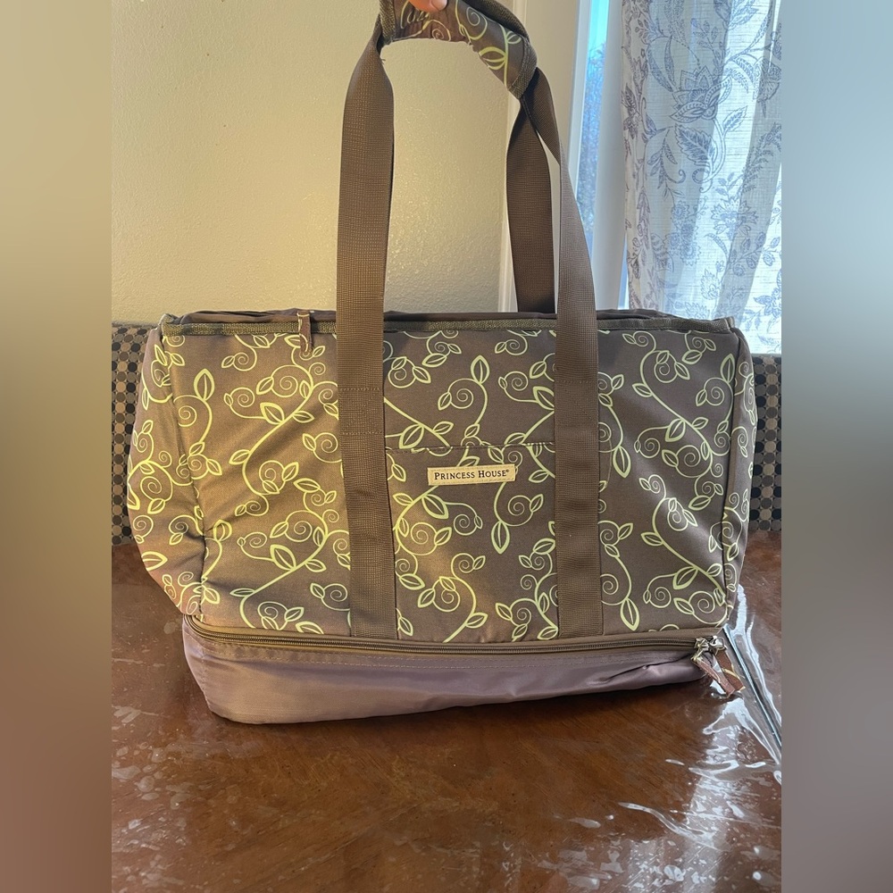Princess House Brown & Lime Green Vined Termal Bag
